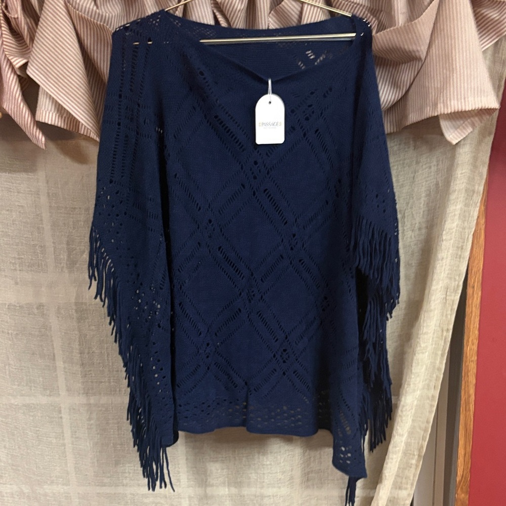 Pinko Deep Blue Fringe Poncho